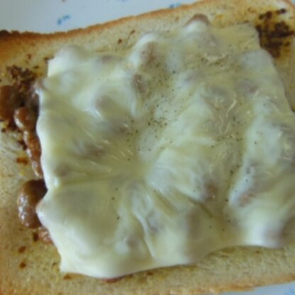 納豆をあまり加熱したくなかったので粒マスタードをぬって納豆をのせた上にチーズをのせて焼きました。
チーズと納豆がよくあって美味しかったです。ごちそうさまでした。